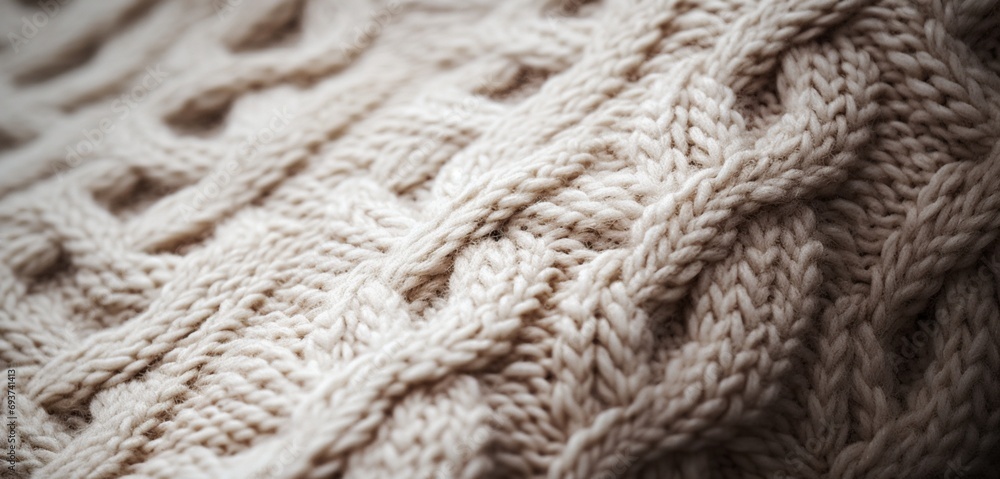 Poster macro view of a wool sweater texture, the intricate details and softness highlighted by gentle light