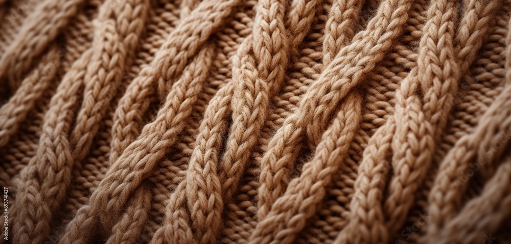 Poster macro view of a wool sweater texture, the intricate details and softness highlighted by gentle light