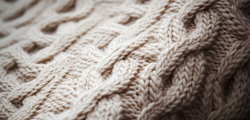 Macro view of a wool sweater texture, the intricate details and softness highlighted by gentle lighting