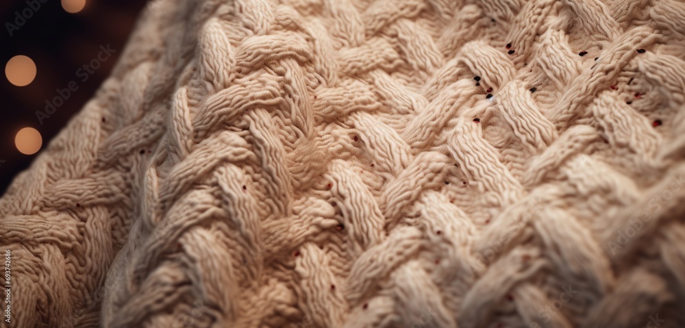 Aufkleber detailed capture of a textured wool sweater with soft shadows, emphasizing its comfortable and warm 