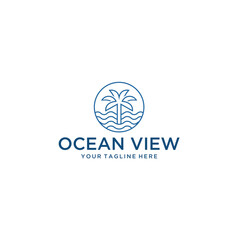Ocean view paradise island minimalist line art logo template vector illustration design. simple modern hotel and resort logo concept