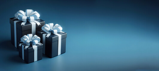 blue presents wrapped with white bows