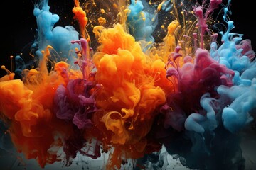 dynamic and vibrant explosion of colored paint against a black background