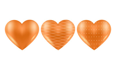 Vector Set of 3d orange hearts with pattern elements