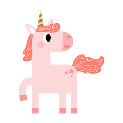 Cute unicorns, Pony or horse with magical, PNG clipart. Unicorns illustration with rainbow, stars, hearts, clouds, castle in cartoon style. 