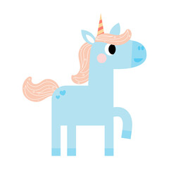 Cute unicorns, Pony or horse with magical, PNG clipart. Unicorns illustration with rainbow, stars, hearts, clouds, castle in cartoon style. 