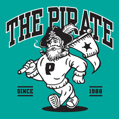 The Pirate Mascot Character Design in Sport Vintage Athletic Style Hand Drawing Vector