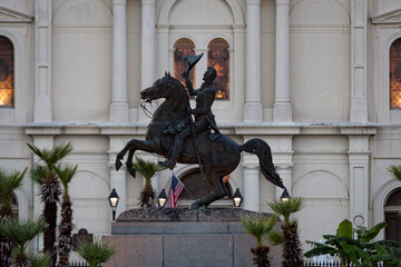 Andrew Jackson Equestrian Statue in front of cathedral