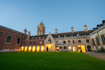 Cambridge city architecture with green grass