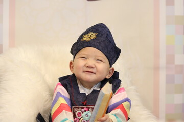 Celebrating Korean traditional 1st year birthday party with a grand ceremony called 'Doljanchi'...