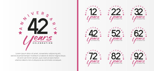 set of anniversary logo flat black color number and purple text on white background for celebration