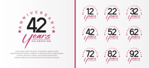 Fotobehang set of anniversary logo flat black color number and purple text on white background for celebration © akhmad