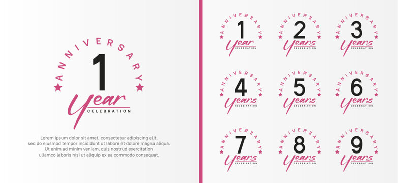 set of anniversary logo flat black color number and purple text on white background for celebration