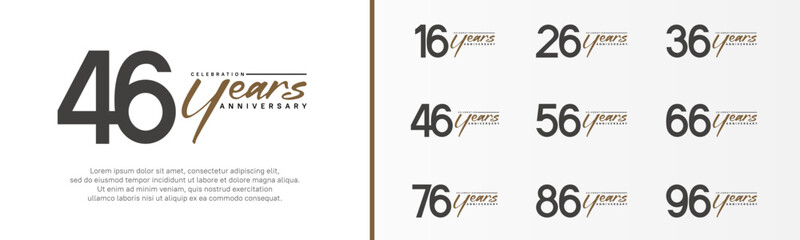 set of anniversary logo black color number and brown text on white background for celebration