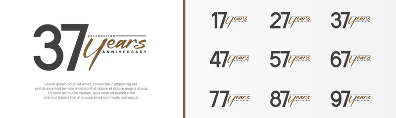 set of anniversary logo black color number and brown text on white background for celebration