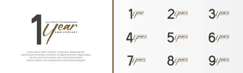 set of anniversary logo black color number and brown text on white background for celebration
