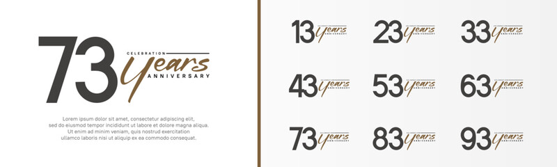 set of anniversary logo black color number and brown text on white background for celebration