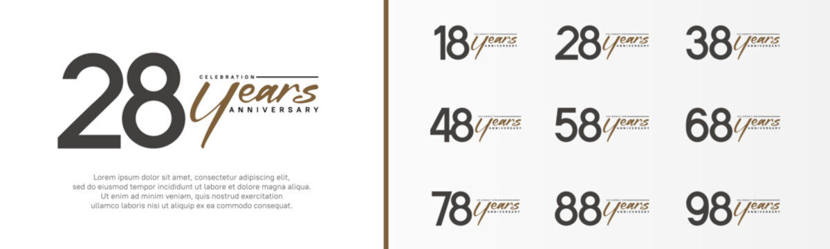 set of anniversary logo black color number and brown text on white background for celebration