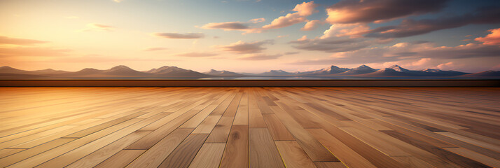 Landscape of wood floors - abstract art - blue skies - clouds  - obrazy, fototapety, plakaty