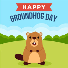 happy groundhog day illustration in flat design vector