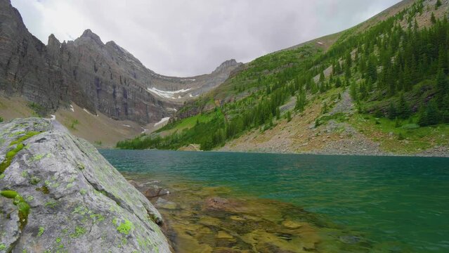 Drone footage of Lake Agnes in Banff National Park, Alberta, British Columbia, Canada. 
