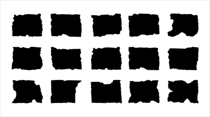 Set of black torn paper. Vector illustration. Various black silhouette rectangles isolated on white backdrop - obrazy, fototapety, plakaty