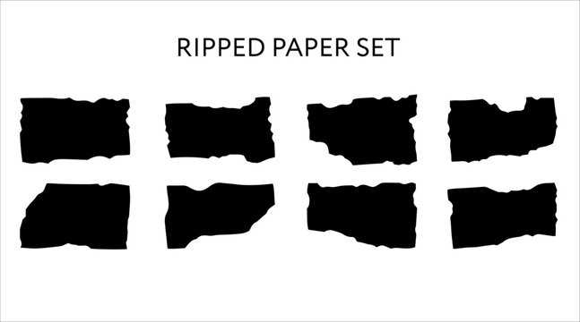 Set of vector torn, grunge text frames. Black jagged silhouettes for decoration, sticker, badge