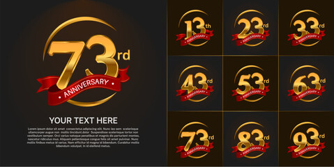 Set of Anniversary Logotype golden color with red ribbon can be use for special day celebration