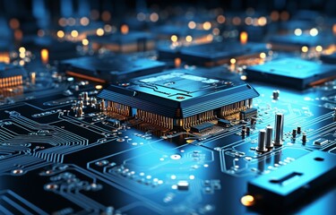 Transparent background with abstract chip featuring PCB traces. Transmission of binary data via a conductor.