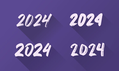 Set of Thick Brush 2024 Text for New Year Calendar Design Dark Background