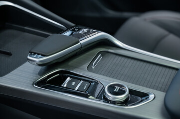 Naklejka premium Close-up of an automatic transmission of a modern car. 