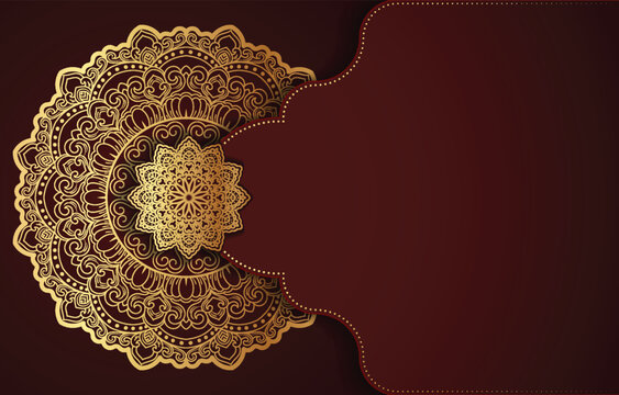 Luxury Vintage Background with Gold Floral Mandala and Maroon Color   