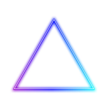 Triangle glowing in the dark, purple blue neon light. Flaming triangle frame design. Neon lights shine. Neon frame