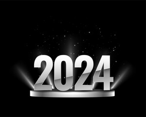 silver 2024 text on pedestal stage background with spot light effect