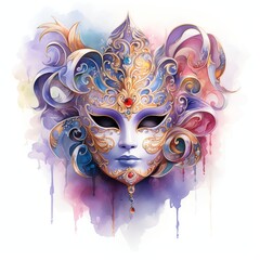 watercolor of a colorful venice mask 8k realistic