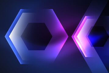 Arrow hexagon neon light glowing shapes background. Vector illustration For Wallpaper, Banner, Background, Card, Book Illustration, landing page