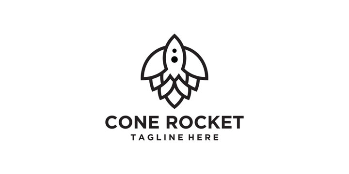 cone logo with flying rocket ship silhouette icon. combination of cone and upward rocket movement