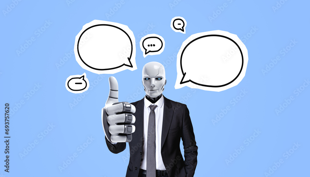 Poster robot businessman thumb up and mock up text bubbles. ai generative illustration