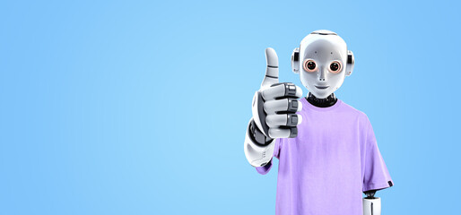 Child robot showing thumb up. Ai generative illustration