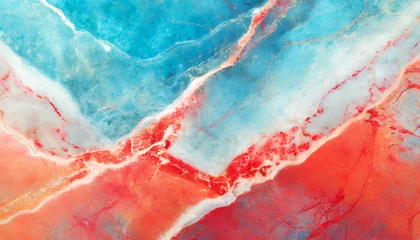 Fotobehang Abstract marble texture with cosmic look in blues, reds, and turquoise. Fluid marble texture and organic pattern generated by ai © LADALIDI
