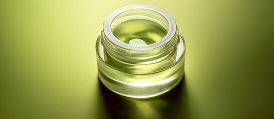 Aloe gel in jar on olive background, top view generate AI