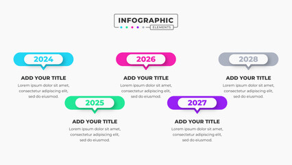 Vector presentation timeline infographic design template with 5 steps or options