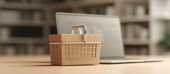 Fototapeta na wymiar Shopping basket on laptop. Online shopping concept.