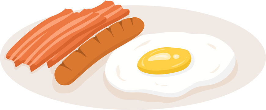Fried egg with bacon and sausage food illustration