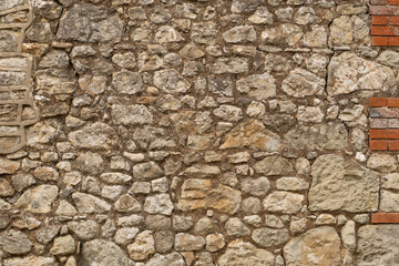 Old stone wall, cement and rubble, dry stone wall, mortar and stone wall, 