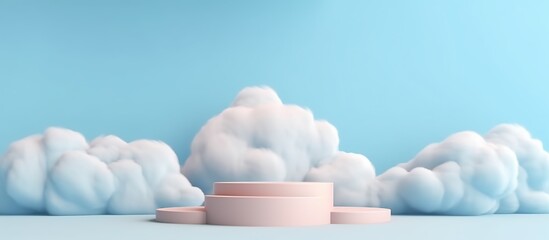 Background vector 3d blue rendering with podium and minimal cloud scene, minimal product display background 3d rendered geometric shape sky cloud blue pastel.
