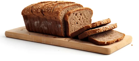 Foto op Plexiglas Top view of sliced wholegrain bread on a wooden table.generate AI © muza