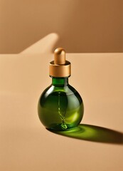 green oil skincare texture drop on plain beige solid background