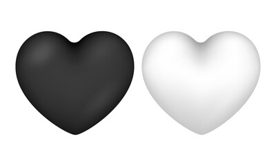 Vector black and white hearts love isolated on white background