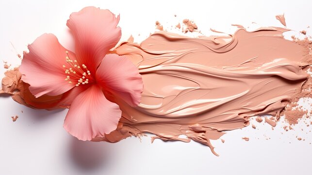 Smears of foundation for face. Conceptual flower from powder smears.